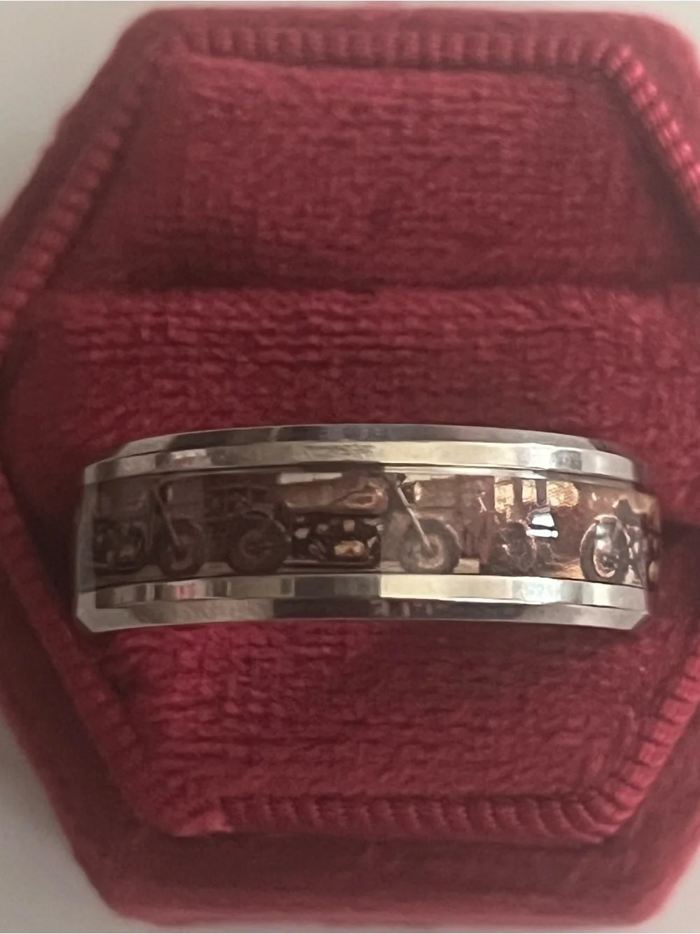 Luxury Collection Titanium Steel Silver/Motorcycle Detail Inlay 6mm Band Size 13